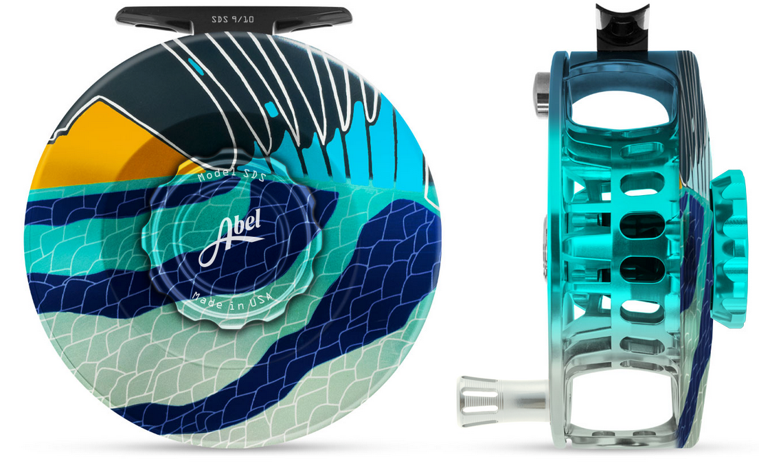 Abel SDS 9/10 Fly Reel - Solid - Roosterfish Finish and Drag Knob with Platinum Handle