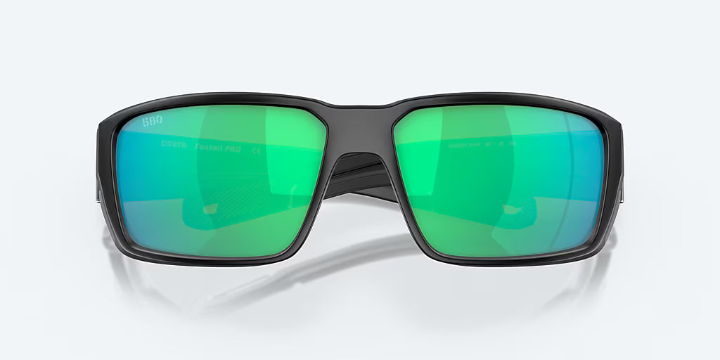 Costa Fantail Pro Sunglasses - Matte Black Frame with Green Mirror Polarized Glass Lens