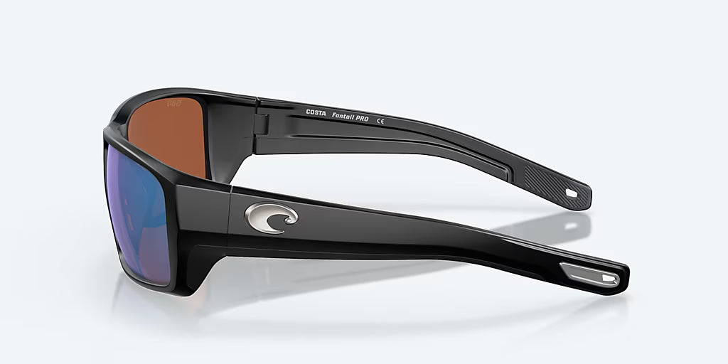 Costa Fantail Pro Sunglasses - Matte Black Frame with Green Mirror Polarized Glass Lens
