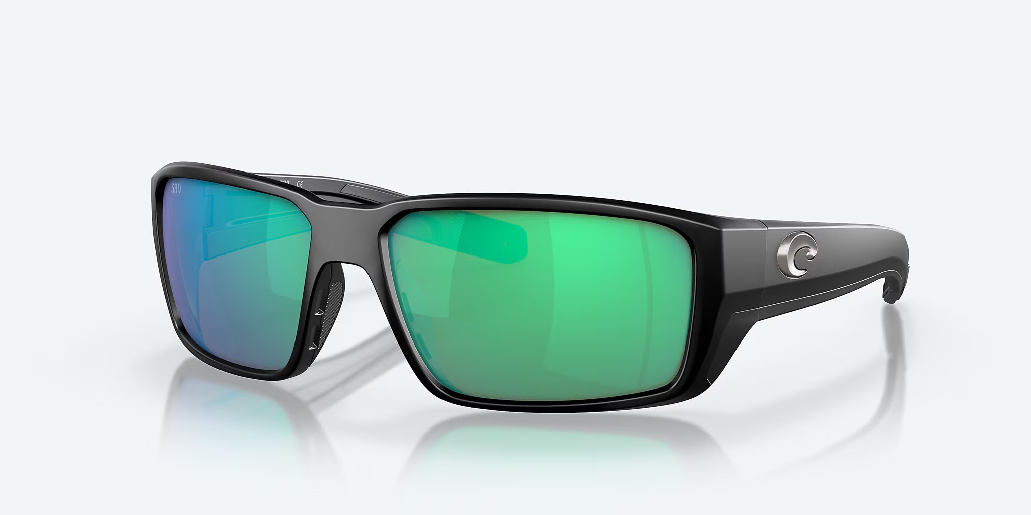 Costa Fantail Pro Sunglasses - Matte Black Frame with Green Mirror Polarized Glass Lens