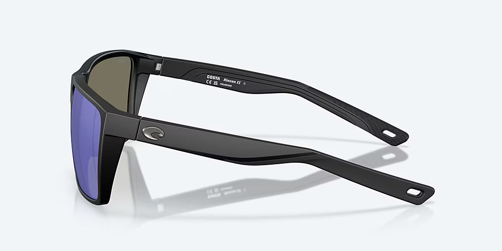 Costa Rincon II Sunglasses - Matte Black Frame with Blue Mirror Polarized Glass Lens