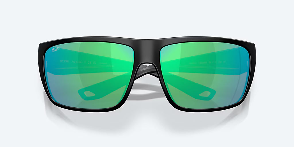 Costa Fly Line Sunglasses - Matte Black Frame with Green Mirror Glass Lens