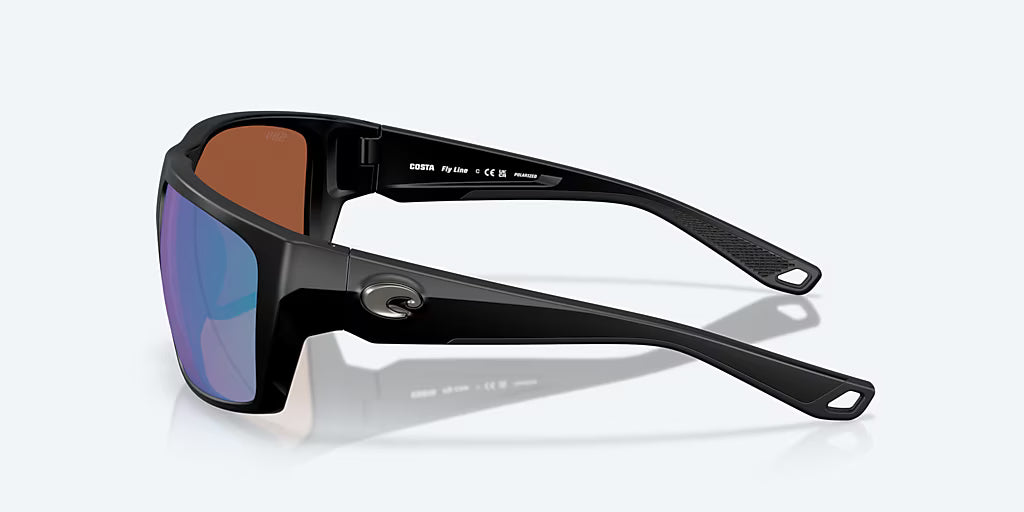 Costa Fly Line Sunglasses - Matte Black Frame with Green Mirror Glass Lens