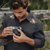 Howler Brothers Crosscut Deluxe Longsleeve Shirt - Orange Blossoms: Antique Black