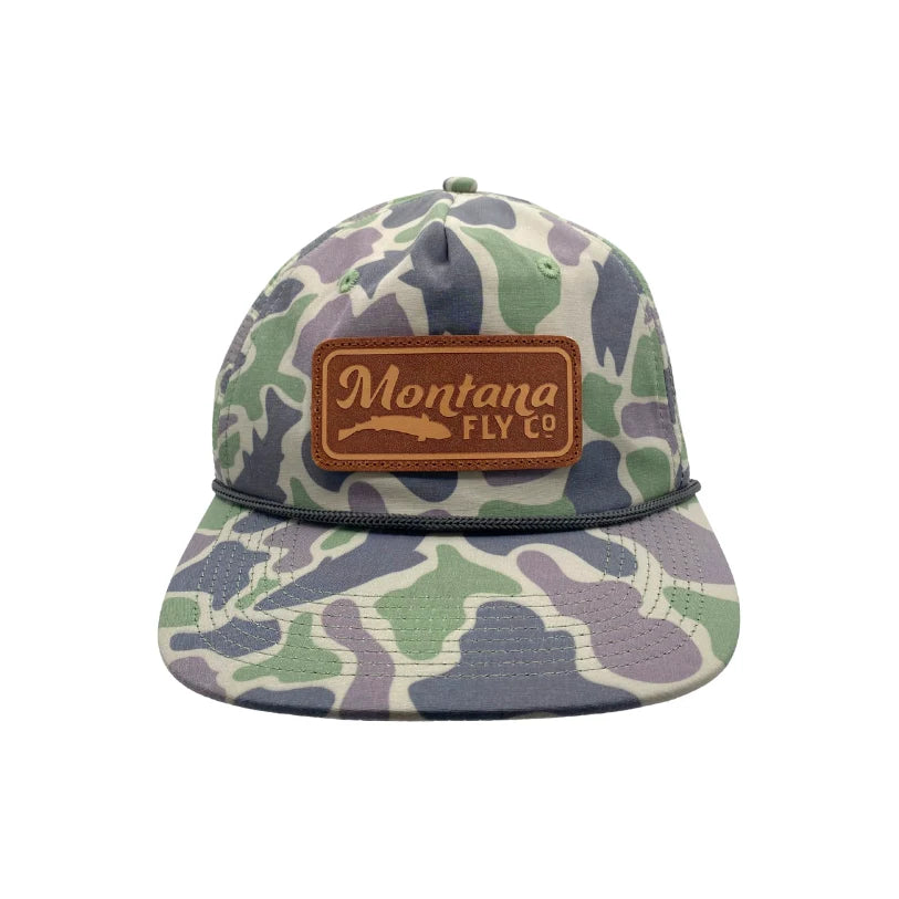 MFC Flatbill Snapback Hat - Trout Camo Olive Retro Fish Logo