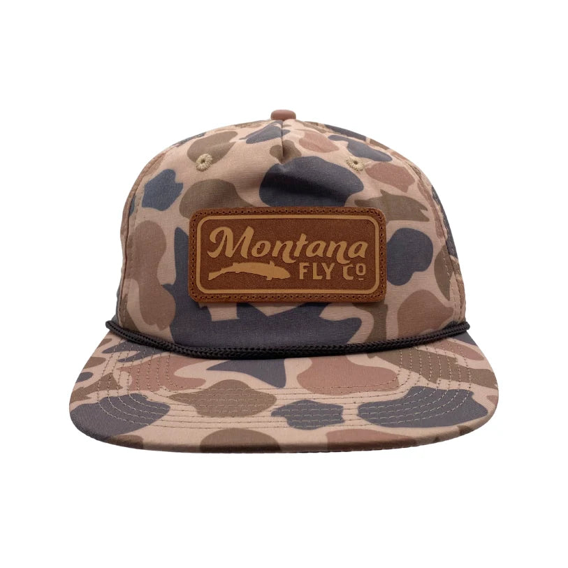 MFC Flatbill Hat - Trout Camo Tan Retro Leather Logo