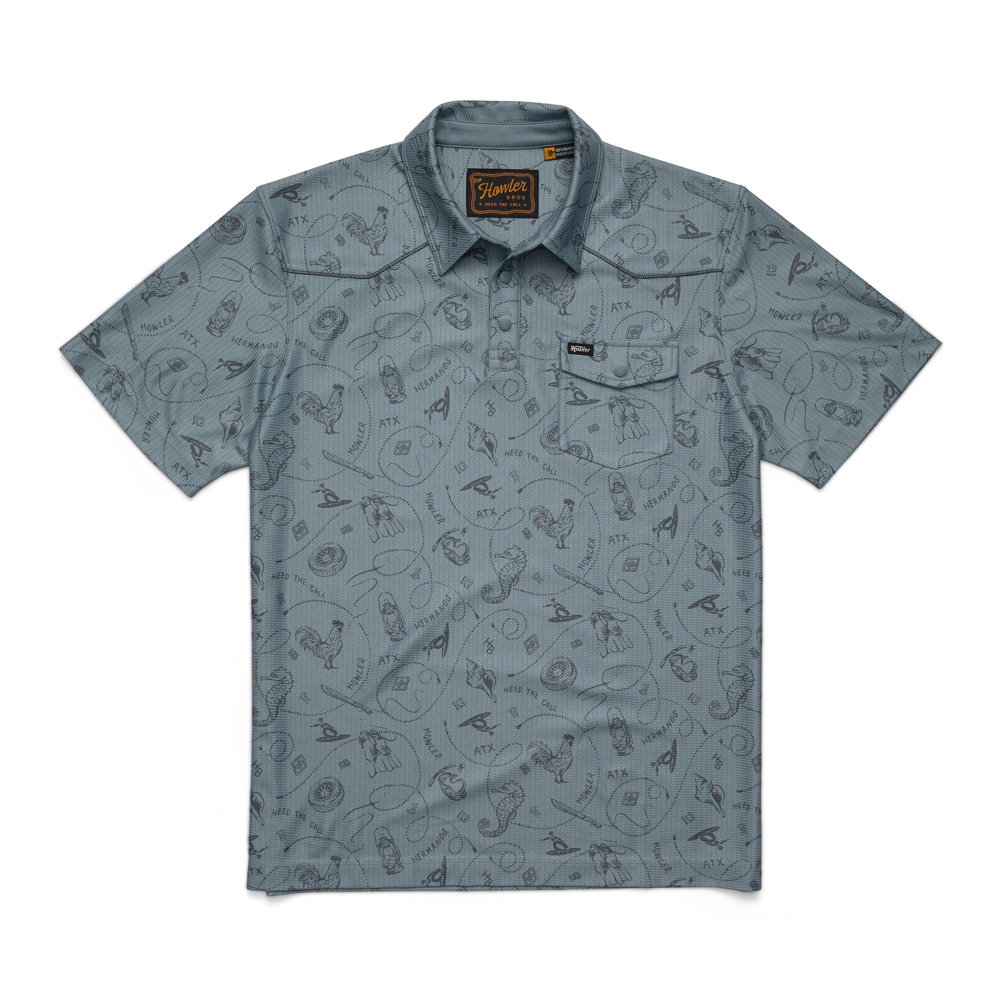 Howler Brothers Ranchero Tech Polo - Sea Rodeo : Iron Blue