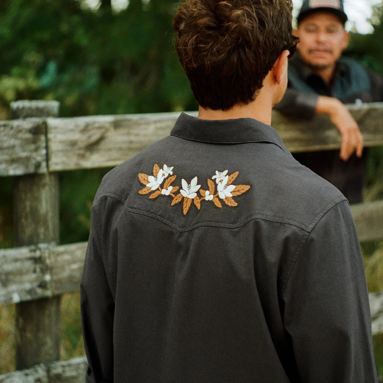 Howler Brothers Crosscut Deluxe Longsleeve Shirt - Orange Blossoms: Antique Black