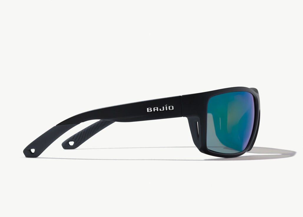Bajío Bales Beach Sunglasses - Black Matte Frame / Green Mirror Polycarbonate Lens