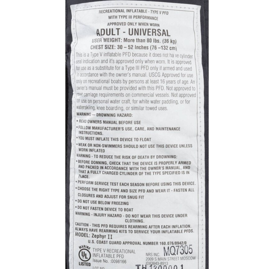 NRS Zephyr Inflatable PFD