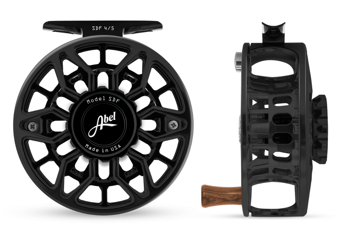 Abel SDF 4/5 Fly Reel - Ported Black / Black Drag Knob & Walnut Handle
