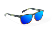 Bajio Calda Sunglasses - Green Ochre Split Gloss Frame with Blue Mirror Glass Lens