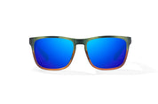 Bajio Calda Sunglasses - Green Ochre Split Gloss Frame with Blue Mirror Glass Lens