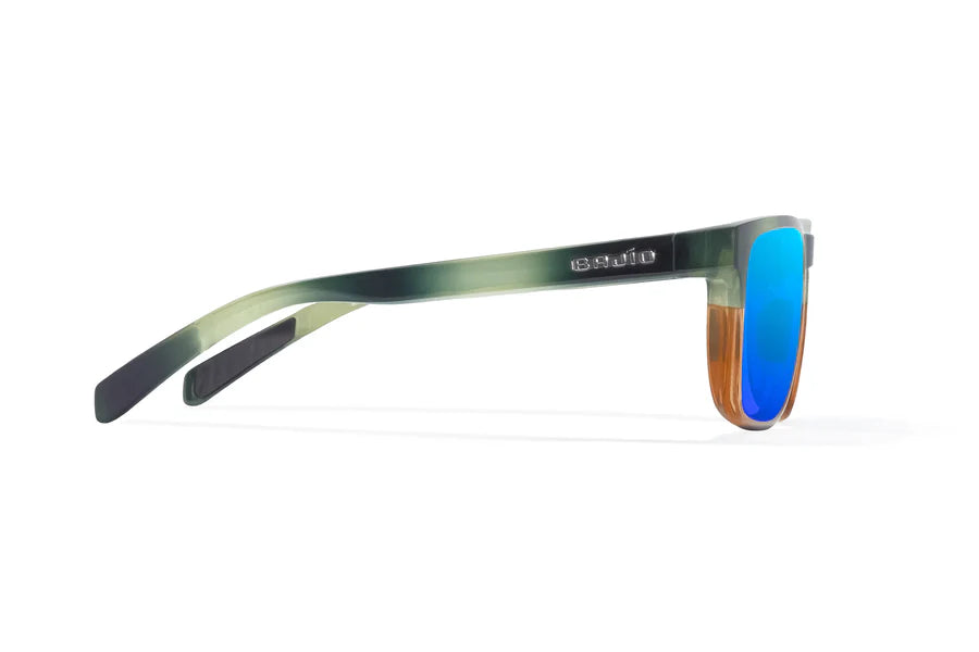 Bajio Calda Sunglasses - Green Ochre Split Gloss Frame with Blue Mirror Glass Lens