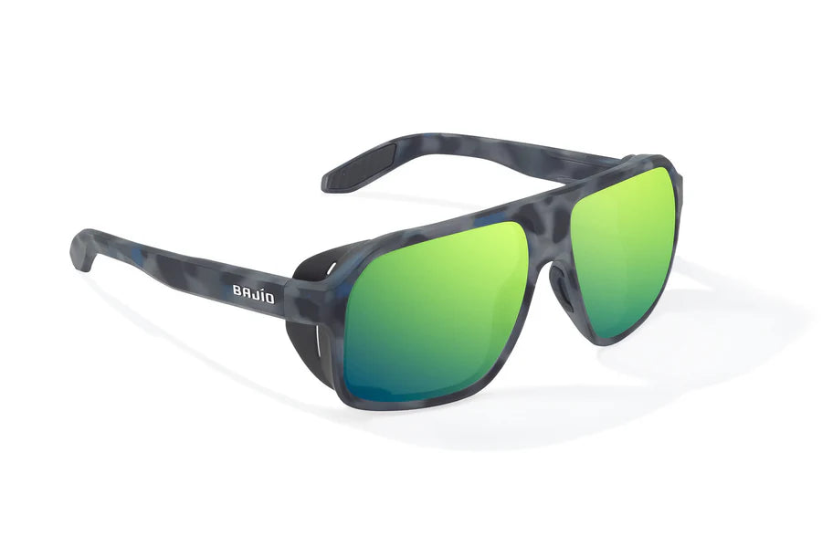 Bajio Cocho Sunglasses - Dark Blue Camo Frame/Green Mirror Poly Lens