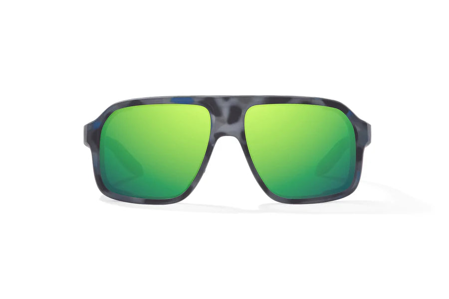 Bajio Cocho Sunglasses - Dark Blue Camo Frame/Green Mirror Poly Lens