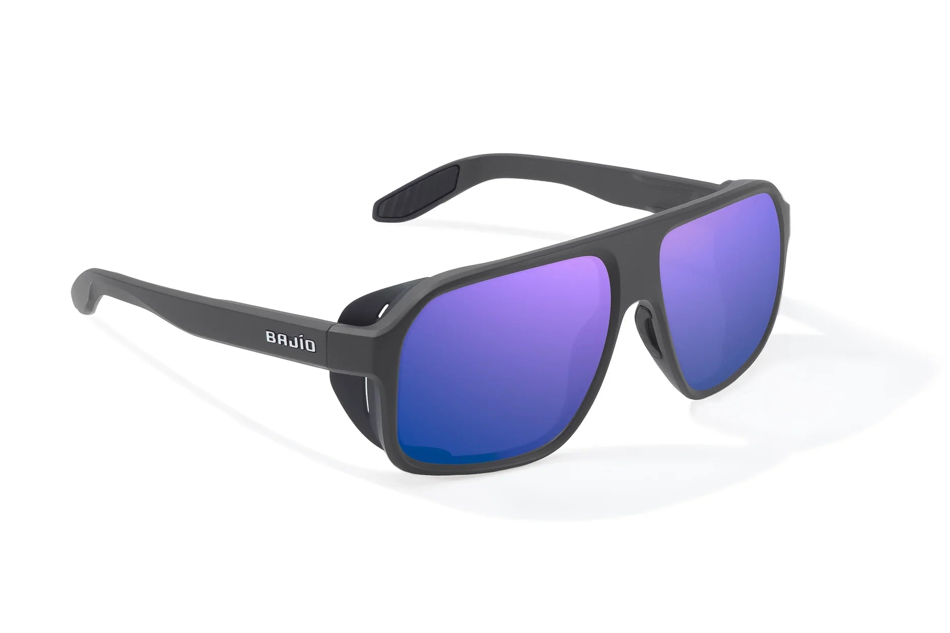 Bajio Cocho Sunglasses - Graphite Black Matte Frame | Violet Mirror Glass Lens
