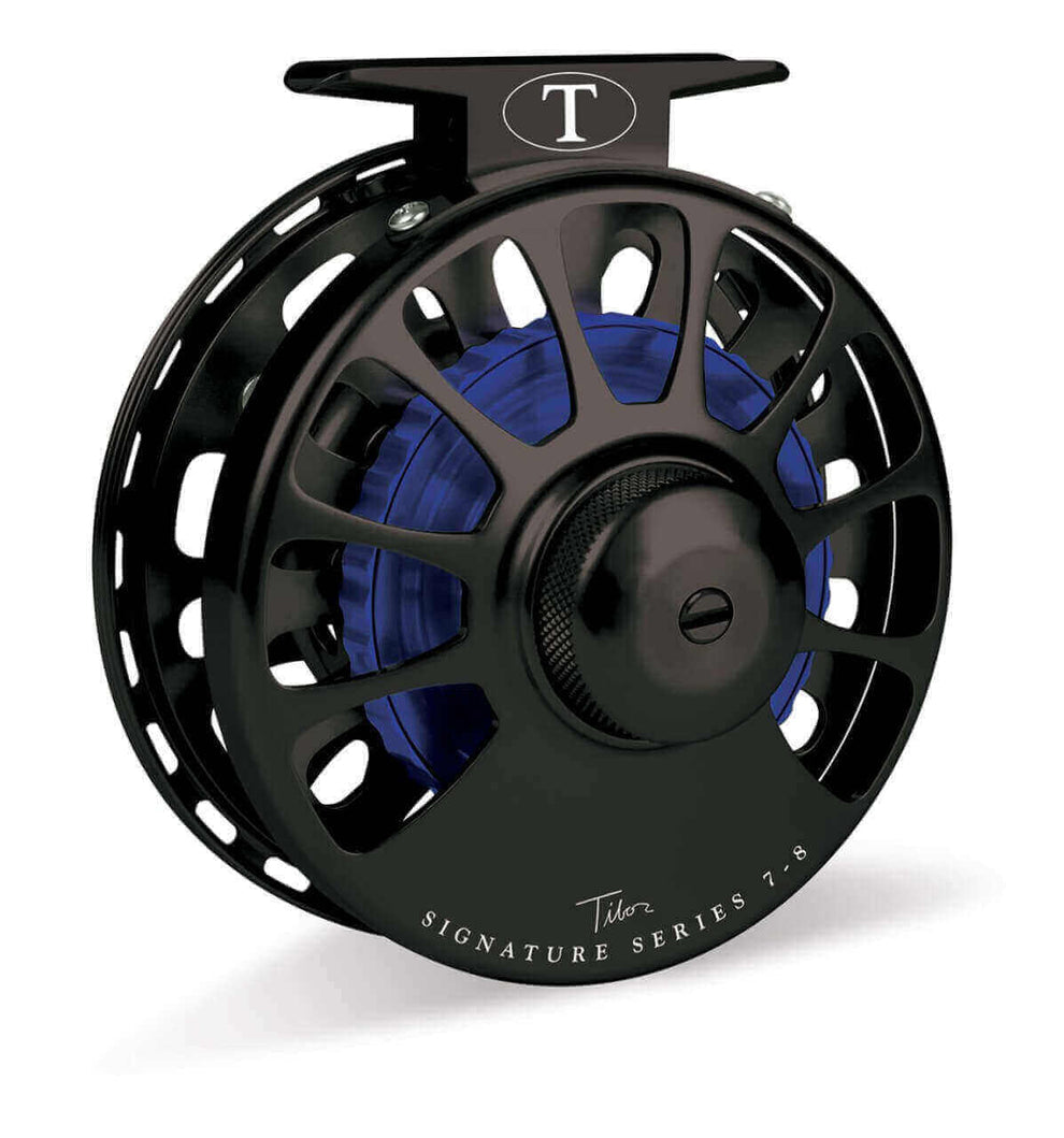 Tibor Signature Series 9-10 Fly Reel - Frost Black / Aqua Hub