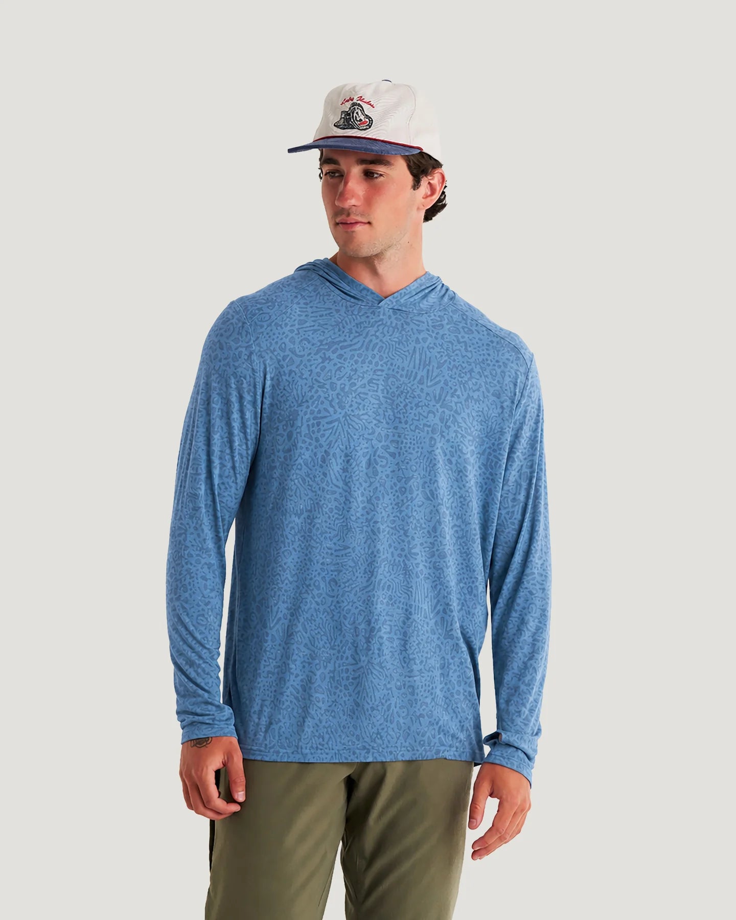 Free Fly Apparel Men's Bamboo Shade Hoodie - Drifter Print Windward Blue