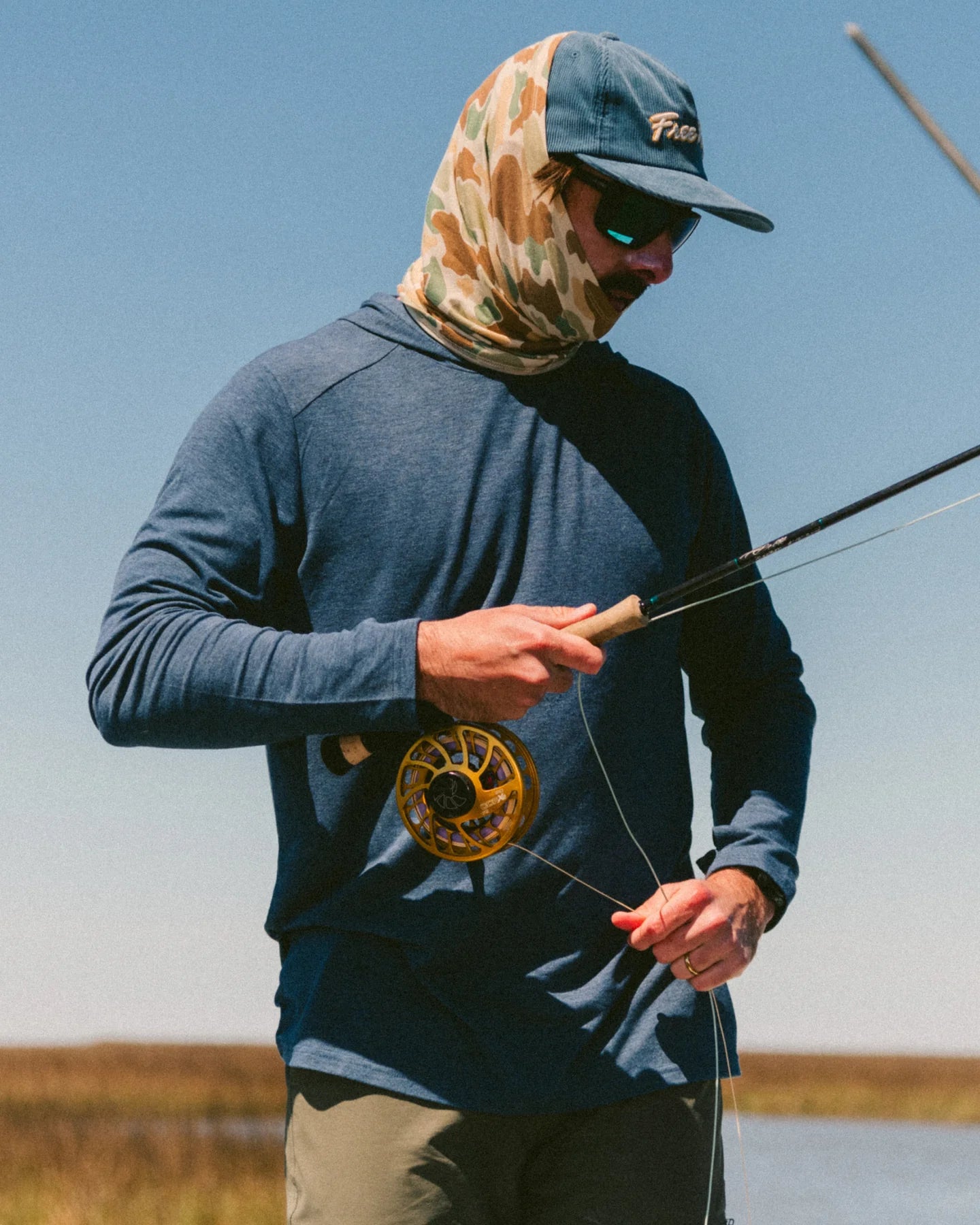 Free Fly Apparel Men's Bamboo Shade Hoodie - Drifter Print Windward Blue