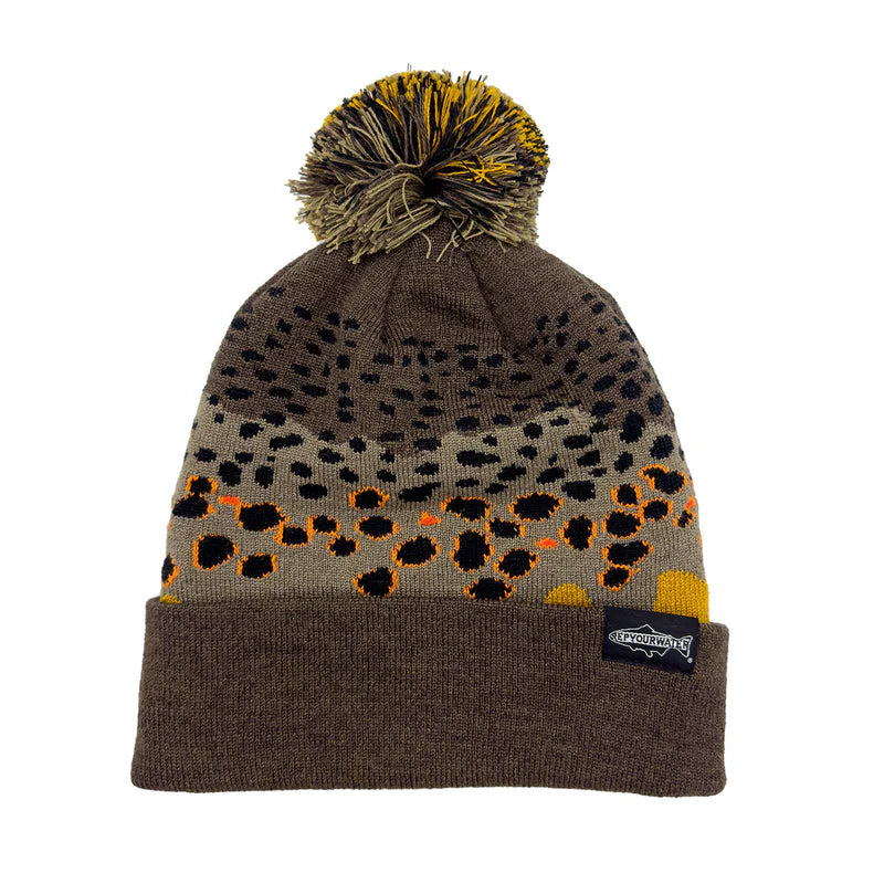 Rep Your Water Knit Hat Pom Pom - Brown Trout Skin