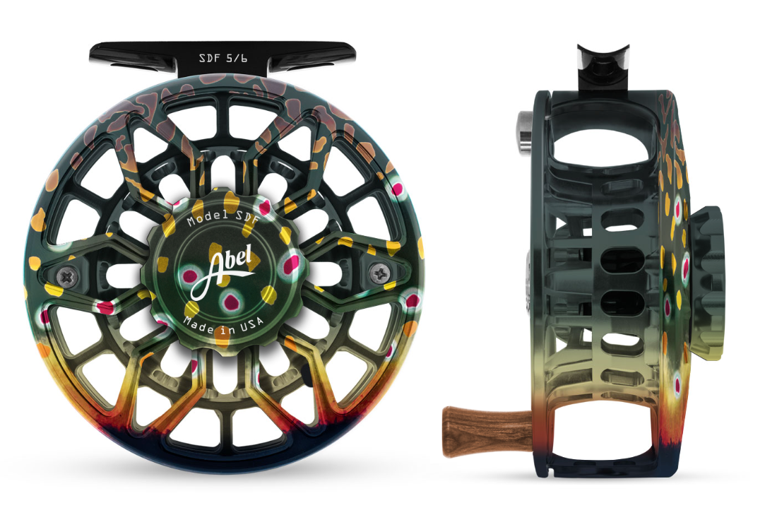 Abel SDF 5/6 Fly Reel - Ported Native Brook Trout / Native Brook Trout Drag Knob & Walnut Handle