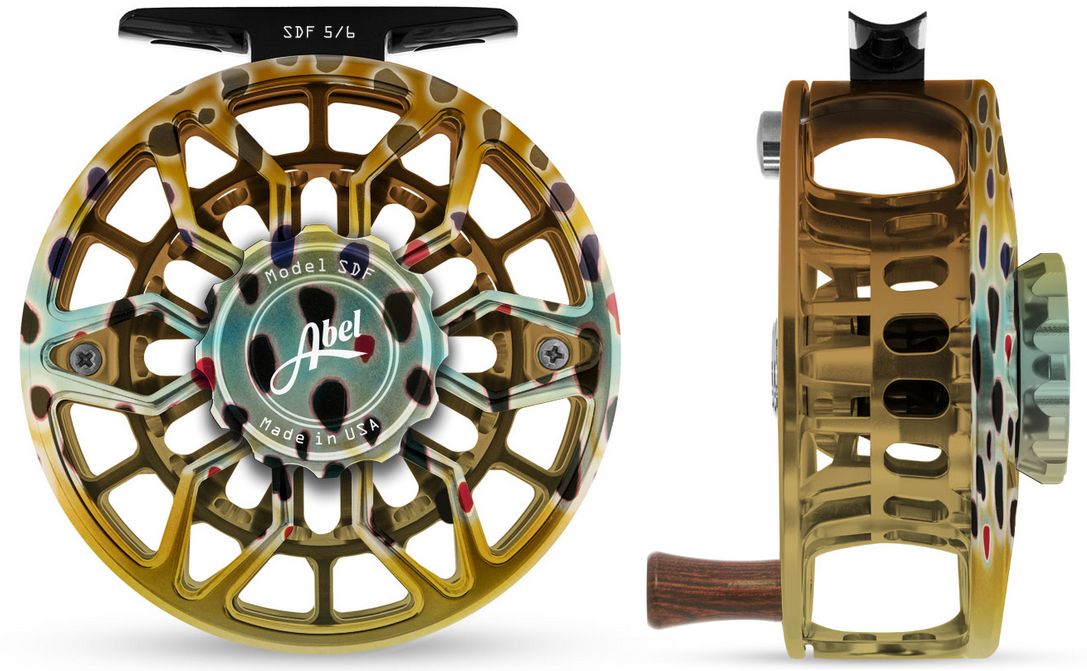 Abel SDF 5/6 Fly Reel - Ported - Native Brown Finish with Native Brown Drag Knob & Rosewood Handle