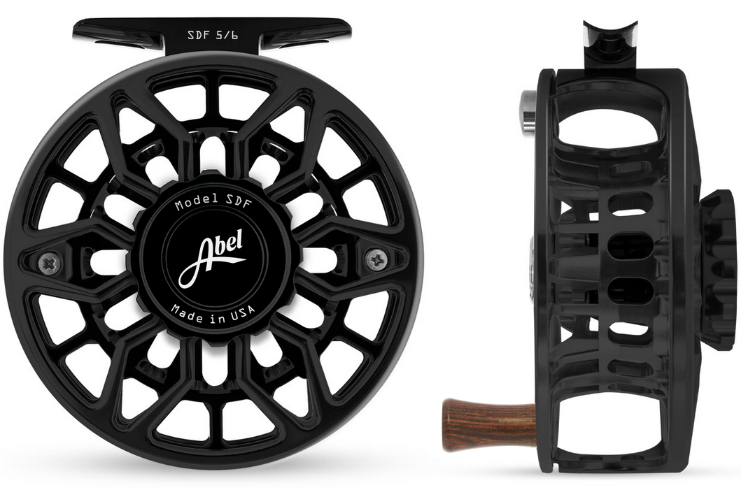 Abel SDF 5/6 Fly Reel - Ported - Black Finish and Drag Knob with Rosewood Handle