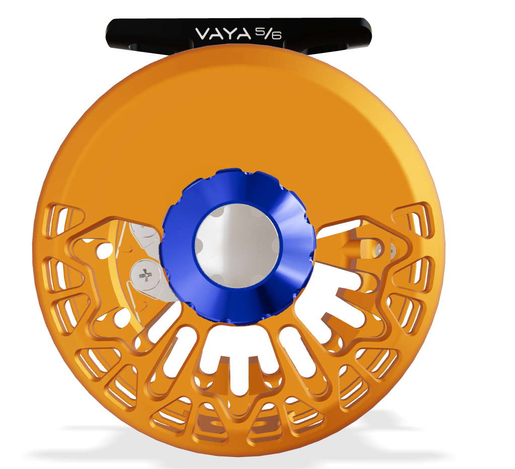 Abel Vaya 5/6 Fly Reel - Satin Orange / Blue Drag Knob & Rosewood Handle