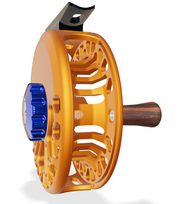 Abel Vaya 5/6 Fly Reel - Satin Orange / Blue Drag Knob & Rosewood Handle