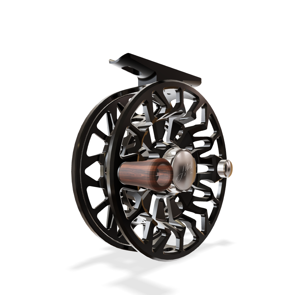 Abel SDF 4/5 Fly Reel - Ported Black / Black Drag Knob & Rosewood Handle