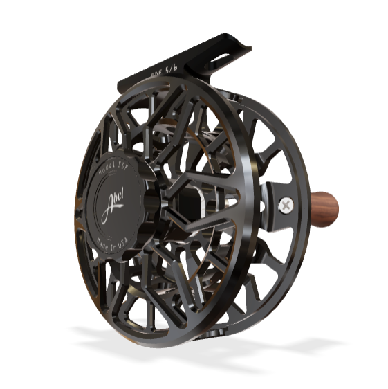 Abel SDF 5/6 Fly Reel - Ported Black / Black Drag Knob & Walnut Handle