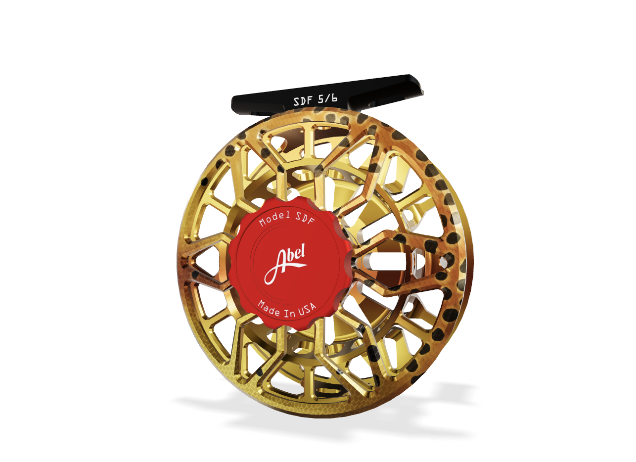 Abel SDF 5/6 Fly Reel - Ported Native Cutthroat / Satin Red Drag Knob & Rosewood Handle