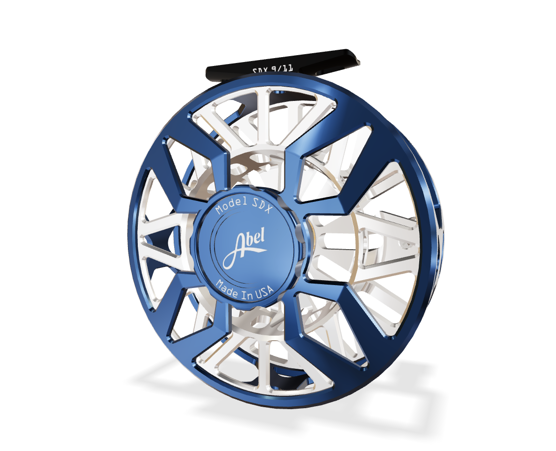 Abel SDX 9/11 Fly Reel - Ported Deep Blue + Platinum Finish / Deep Blue Drag Knob & Platinum Handle