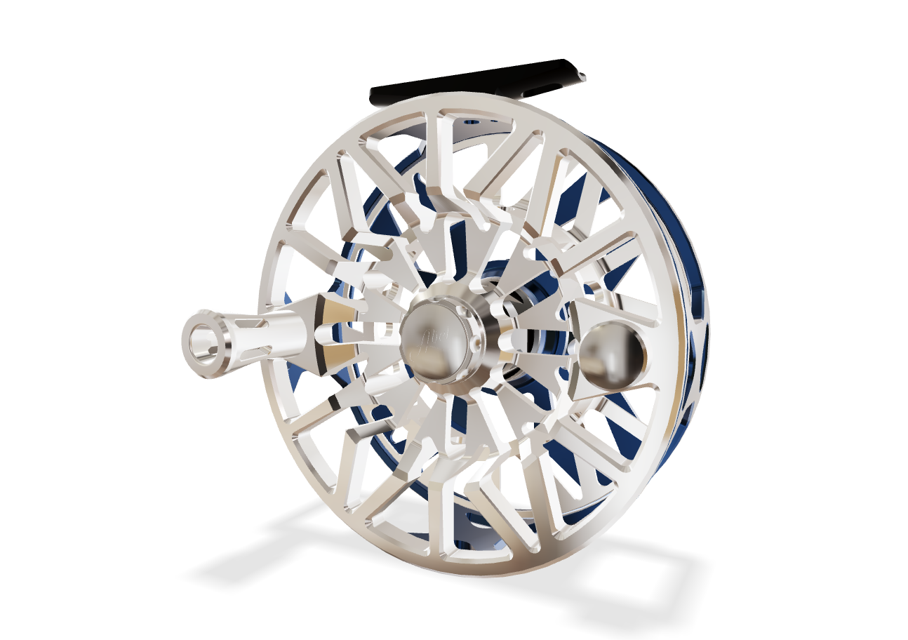 Abel SDX 9/11 Fly Reel - Ported Deep Blue + Platinum Finish / Deep Blue Drag Knob & Platinum Handle