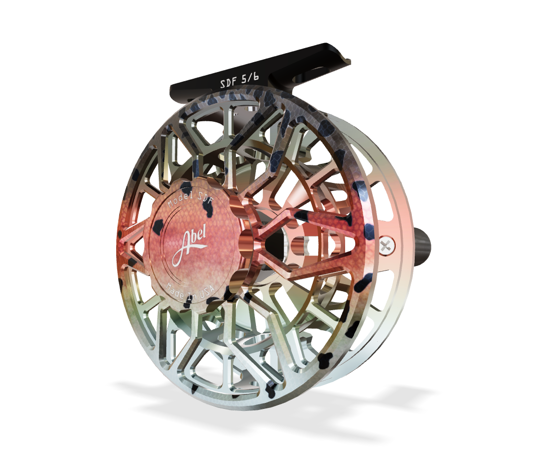 Abel SDF 5/6 Fly Reel - Ported Native Rainbow Trout / Native Rainbow Trout Drag Knob & Ebony Handle
