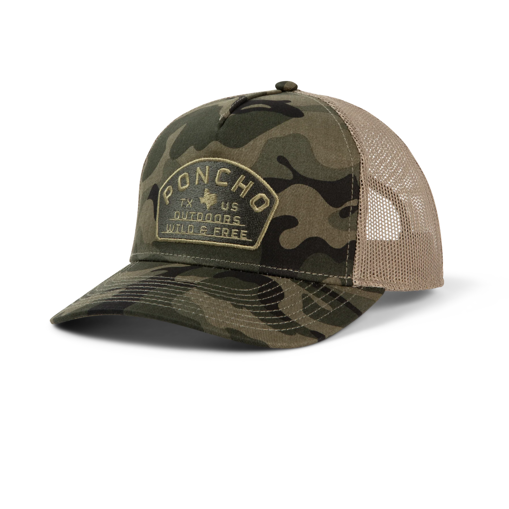 Poncho Outdoors Camo Wild and Free Trucker Hat