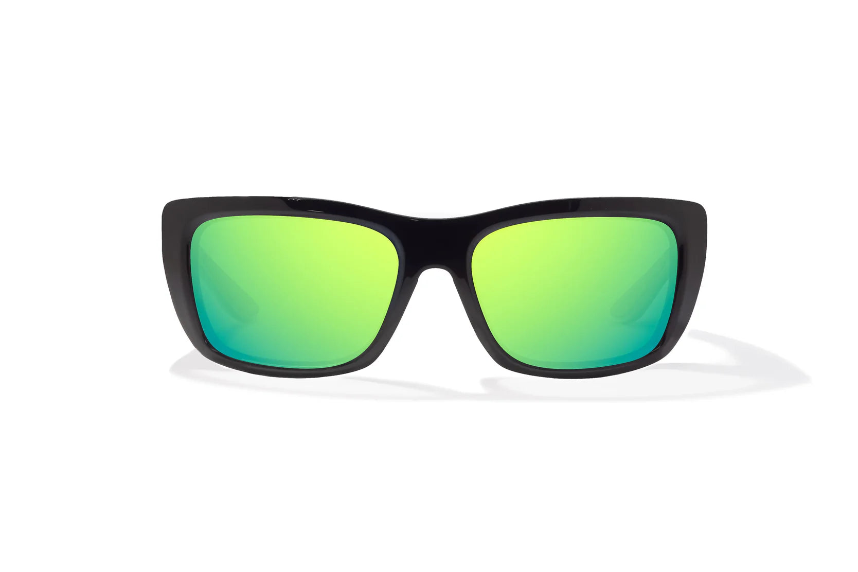 Bajio Annette Sunglasses - Black Gloss Frame with Green Mirror Glass Lens