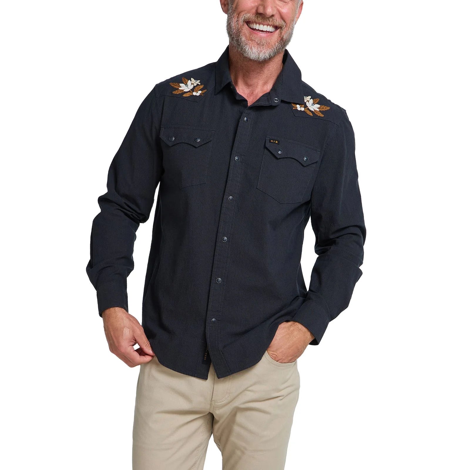 Howler Brothers Crosscut Deluxe Longsleeve Shirt - Orange Blossoms: Antique Black