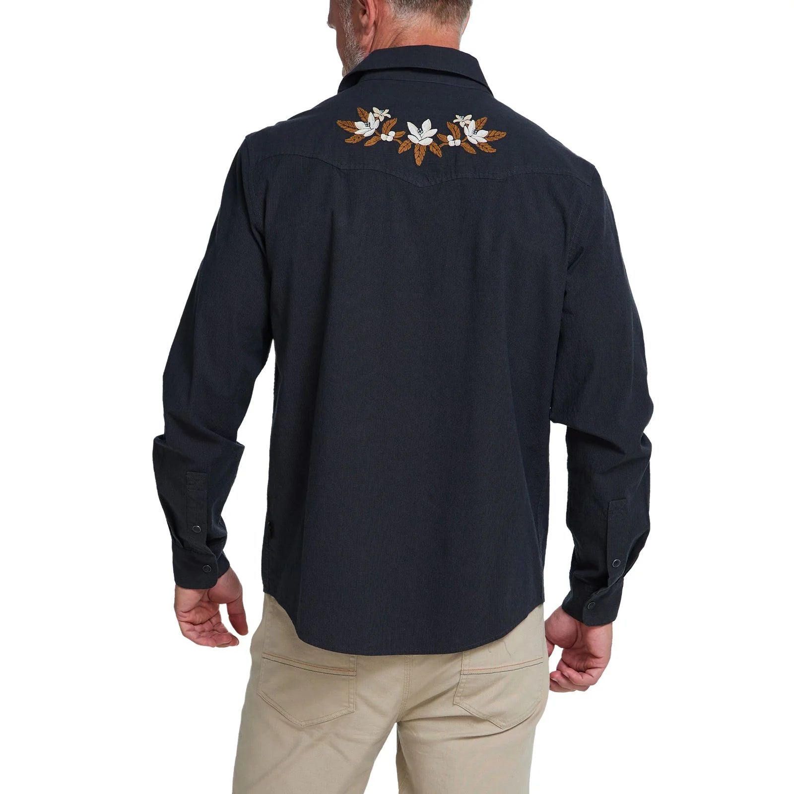 Howler Brothers Crosscut Deluxe Longsleeve Shirt - Orange Blossoms: Antique Black