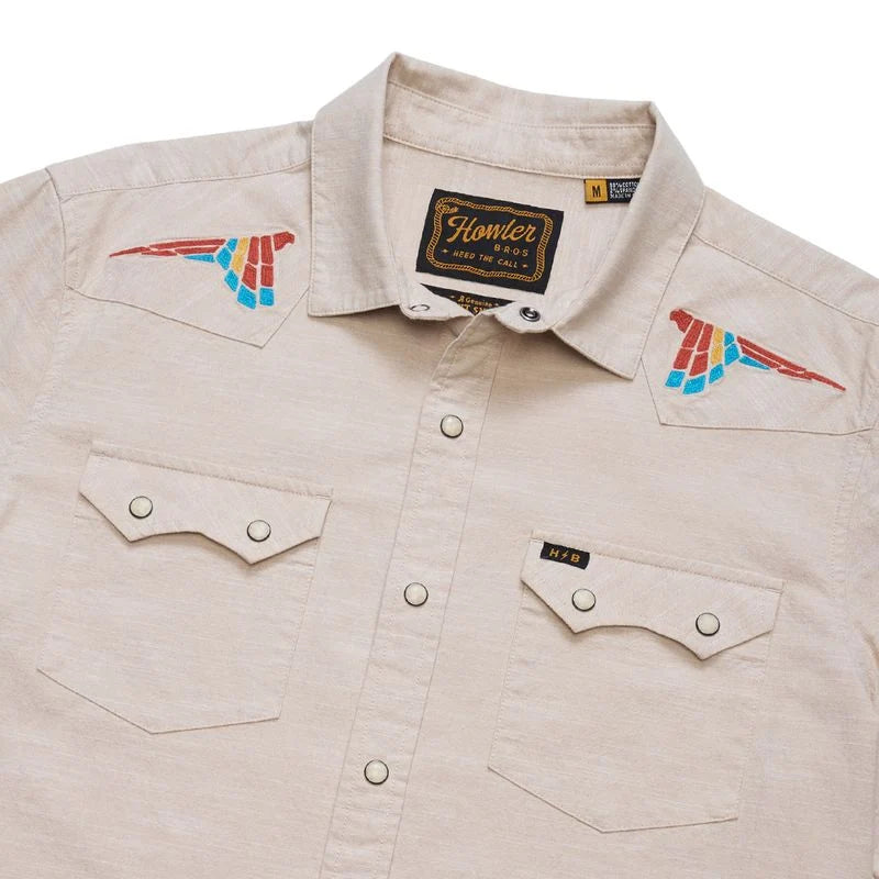 Howler Brothers Crosscut Deluxe Longsleeve Parrot Patrol: Dune Chambray