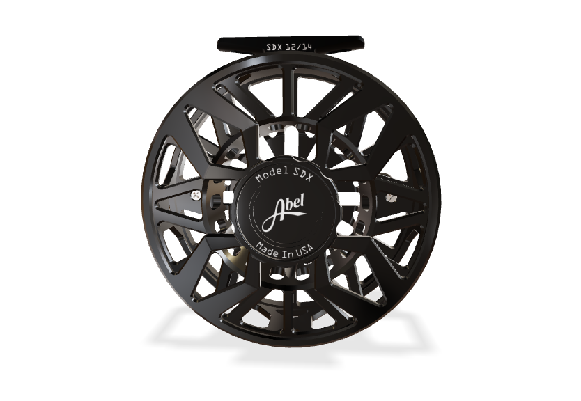 Abel SDX 12/14 Fly Reel - Ported - Black Finish with Black Drag Know and Black Handle