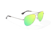 Bajio Soldado Sunglasses - Silver Gloss Frame / Green Mirror Glass Lenses