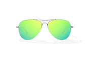 Bajio Soldado Sunglasses - Silver Gloss Frame / Green Mirror Glass Lenses