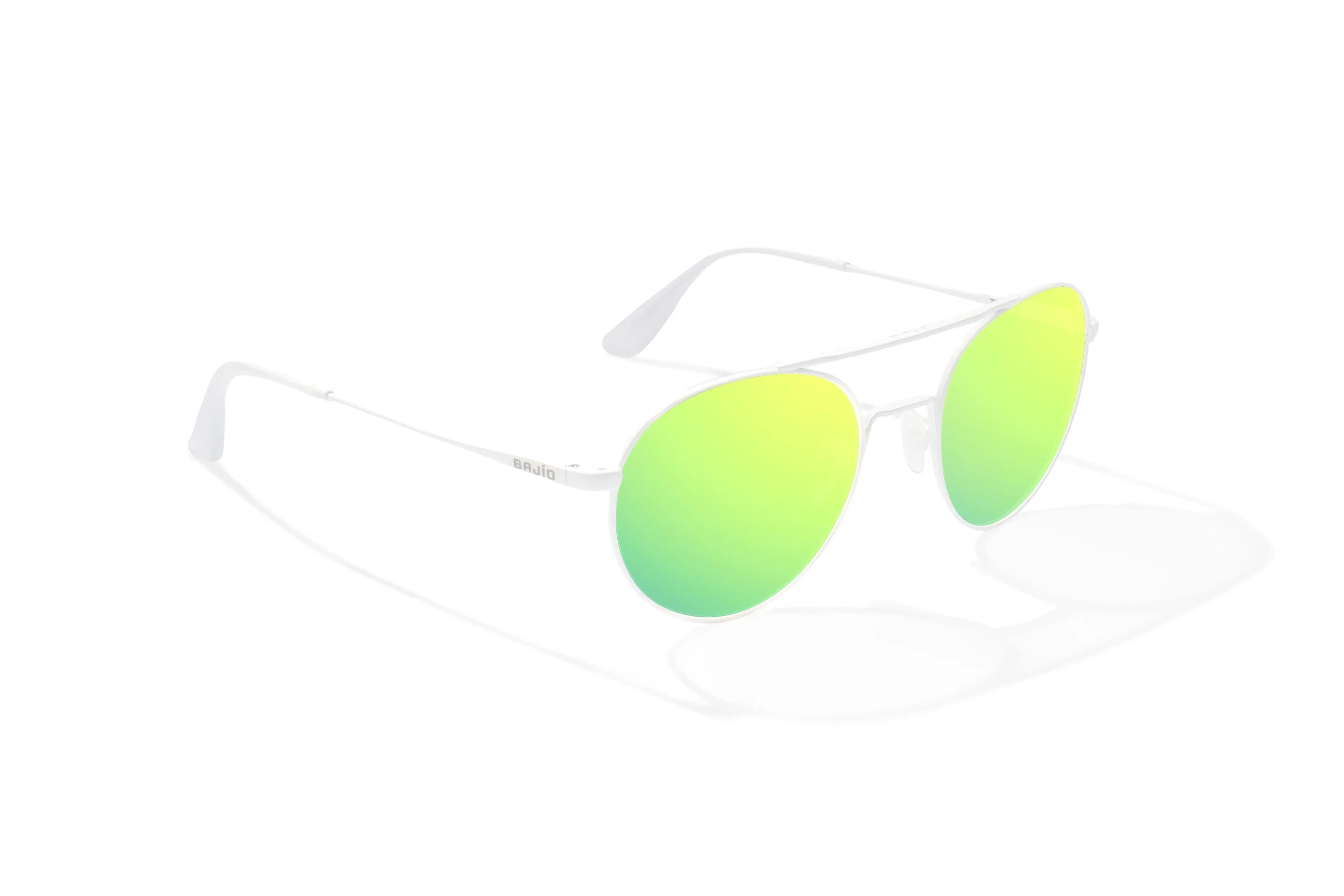 Bajío Tionia Sunglasses - White Gloss Frame / Green Mirror Glass Lens